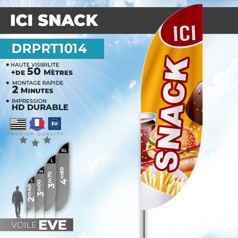 Drapeau ICI SNACK | Voile + Mat | avec ou sans Pied