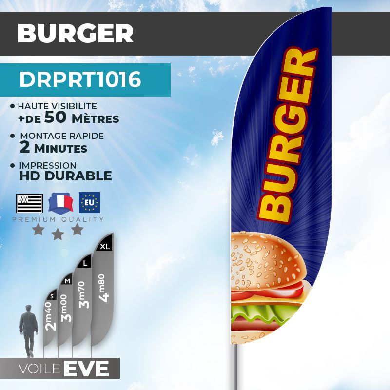 Drapeau BURGER | Voile + Mat | avec ou sans Pied
