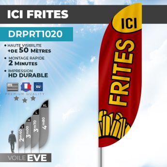 Drapeau ICI FRITES | Voile + Mat | avec ou sans Pied