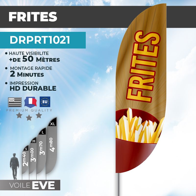 Drapeau FRITES | Voile + Mat | avec ou sans Pied