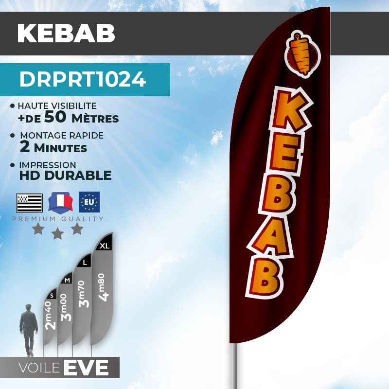 Drapeau KEBAB | Voile + Mat | avec ou sans Pied