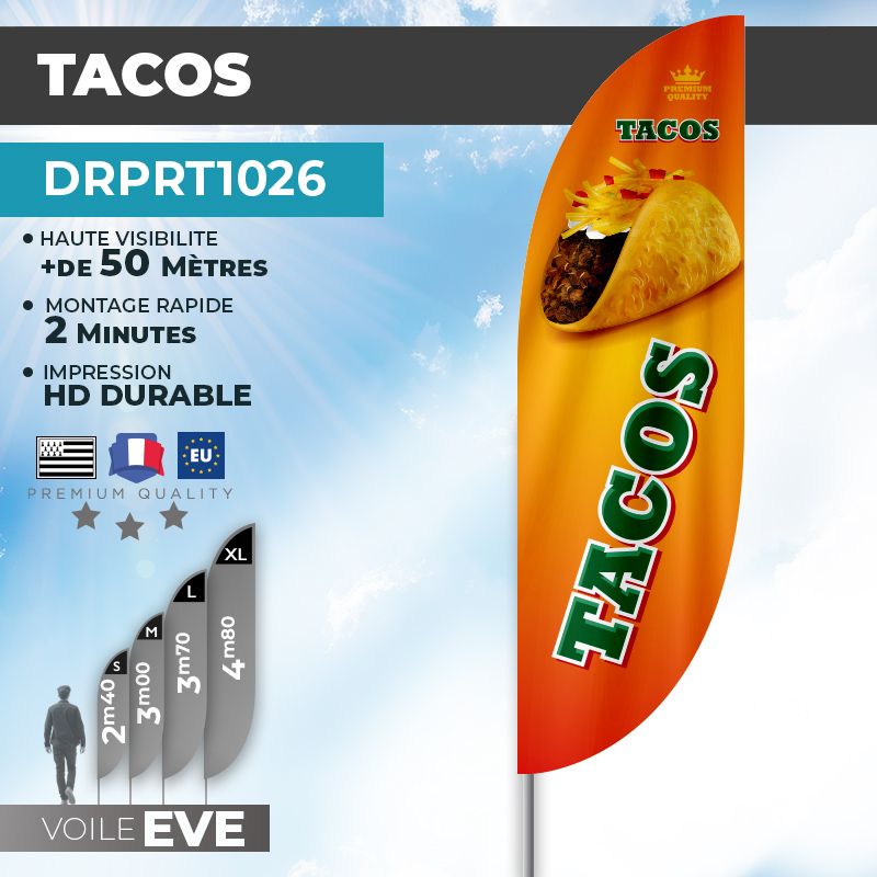 Drapeau TACOS | Voile + Mat | avec ou sans Pied