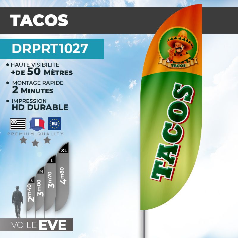 Drapeau TACOS | Voile + Mat | avec ou sans Pied