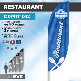 Drapeau RESTAURANT | Voile + Mat | avec ou sans Pied