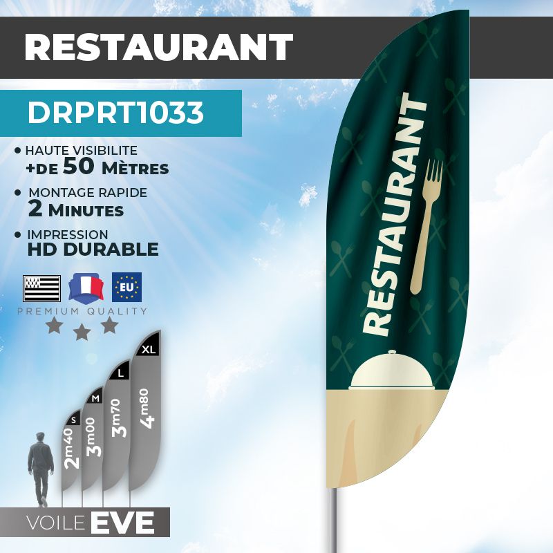 Drapeau RESTAURANT | Voile + Mat | avec ou sans Pied