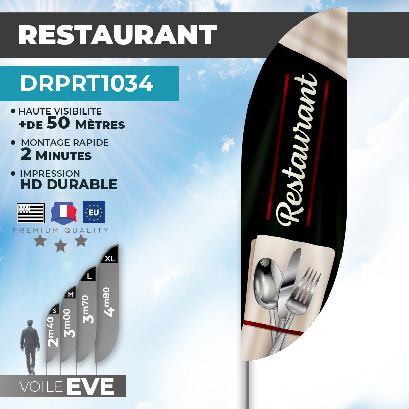Drapeau RESTAURANT | Voile + Mat | avec ou sans Pied