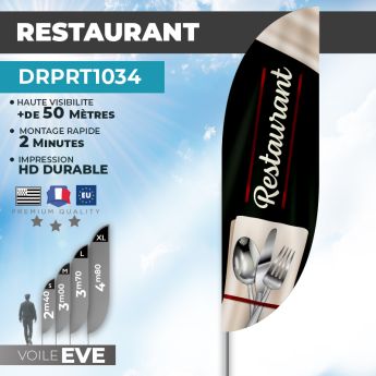 Drapeau RESTAURANT | Voile + Mat | avec ou sans Pied