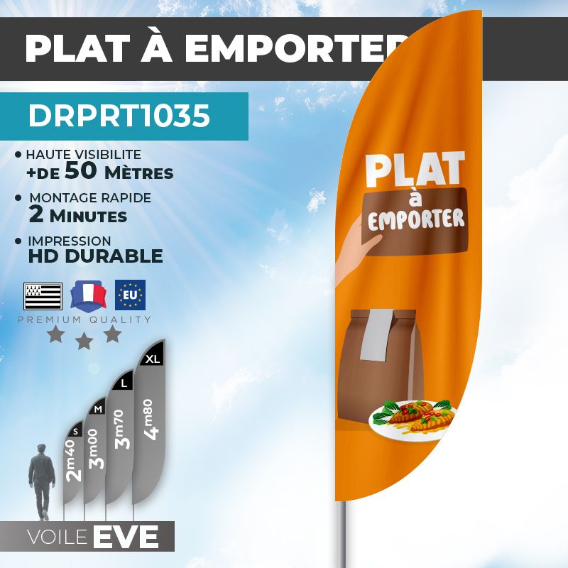 Drapeau PLAT À EMPORTER | Voile + Mat | avec ou sans Pied