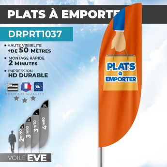 Drapeau PLATS À EMPORTER | Voile + Mat | avec ou sans Pied