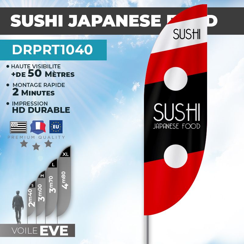 Drapeau SUSHI | Voile + Mat | avec ou sans Pied