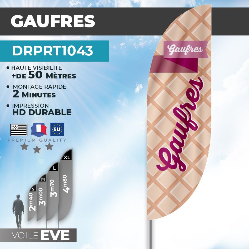 Drapeau GAUFRES | Voile + Mat | avec ou sans Pied
