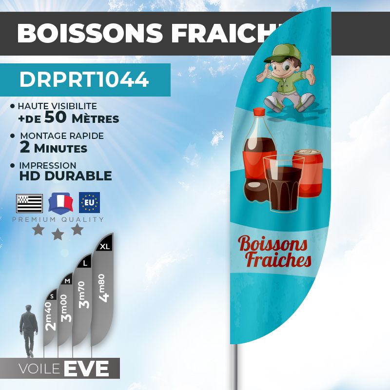 Drapeau BOISSONS FRAICHES | Voile + Mat | avec ou sans Pied
