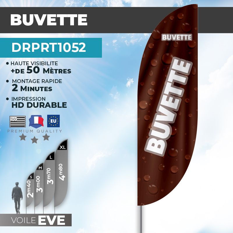 Drapeau BUVETTE | Voile + Mat | avec ou sans Pied