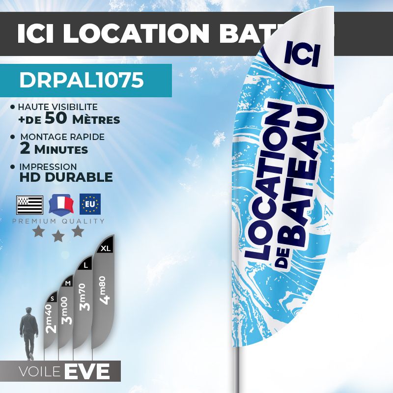 Drapeau ICI LOC. DE BATEAU |Impression Durable | DRPAL1075