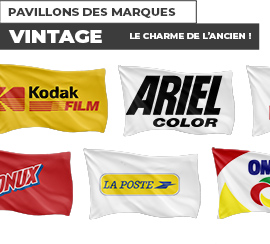 Pavillons aux logos de marques vintage